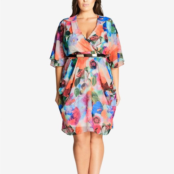 City Chic Dresses & Skirts - City Chic Trendy Plus Size Printed Faux-Wrap Dress